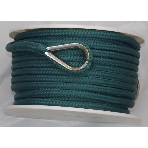 3/8 Inch x 100 Ft Teal Double Braid Nylon Anchor Line for Boats