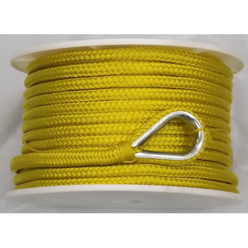 3/8 Inch x 100 Ft Yellow Double Braid Nylon Anchor Line for Boats