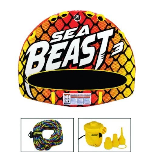 75 x 62 Inch 1 to 3 Rider Sea-Beast 3 Deck Towable Tube Bundle for Boats