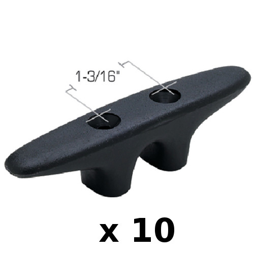 10 Pack of 4-1/2 Inch Black Plastic Hollow Base Cleats for Boats and Docks