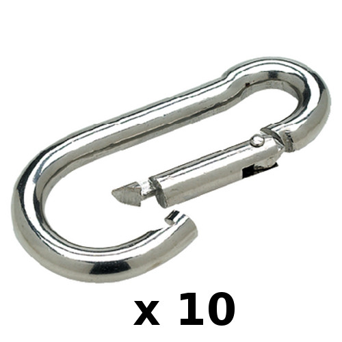 10 Pack of 3/8 x 4 Inch Stainless Steel Safety Spring Hooks for Boats