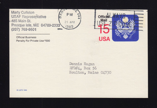 UZ4 UPSS# O4 15c Official Mail, multicolored Used Postal Card