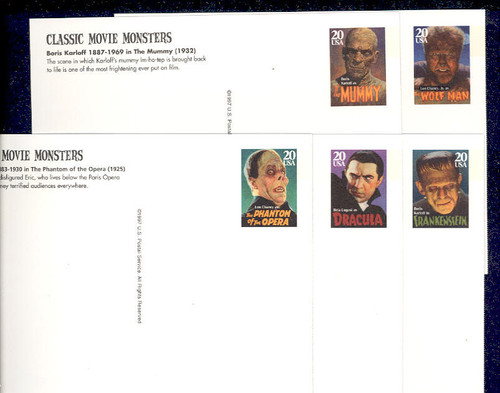 UX285-89 UPSS# 298-302 20c Movie Monsters Mint Postal Cards