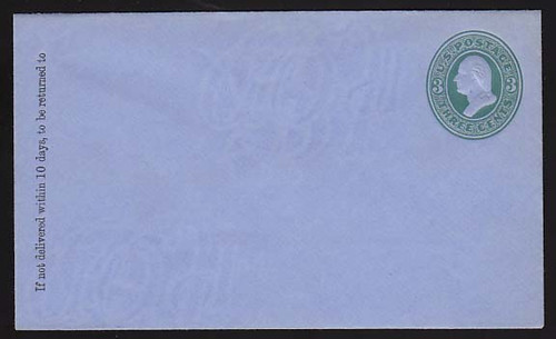 U166 UPSS # 432-5 3c Green on Blue, die 2, Mint Entire, GR