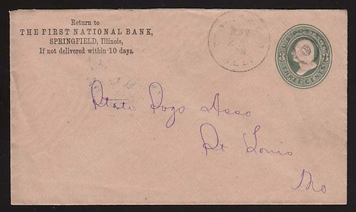 U167 UPSS # 443-2 3c Green on Fawn, die 2, Used Entire