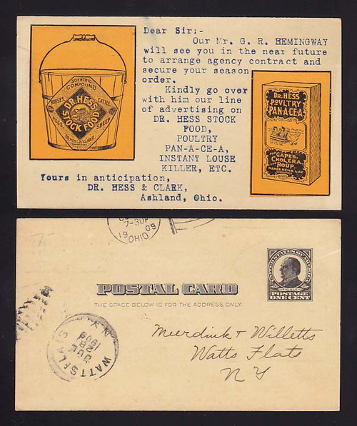 UX19 Ashland, Ohio SALESMEN'S Calling Card, Dr. Hess Stock Food