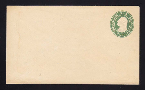 U13 UPSS # 21 6c Green on White, Mint Entire, light stain at left