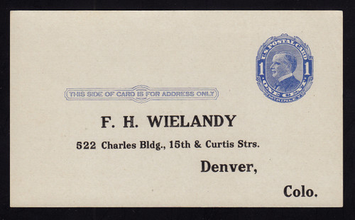 UX21e UPSS# S28f 1c William McKinley, Blue on bluish, Four Pointed Arcs, Type 1, Unused Postal Card