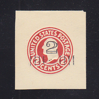 U454a 2c on 2c Carmine on White, die 1, Mint Full Corner, 40 x 45