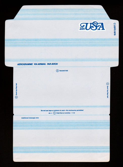 UC51, UPSS #ALS-17 22c USA Blue, Mint, UNFOLDED, Numerous Streaks