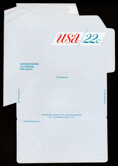 UC50, UPSS #ALS-16 22c USA Blue, Mint, UNFOLDOVER with +