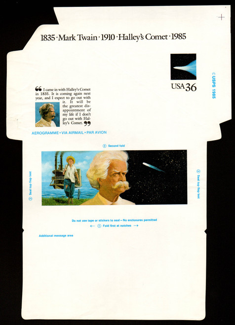 UC60, UPSS #ALS-26 36c Mark Twain, Mint, FOLDOVER