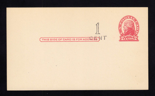 UX33 UPSS# S45-11, Cleveland Surcharge, Mint Postal Card, Surcharge Left of stamp