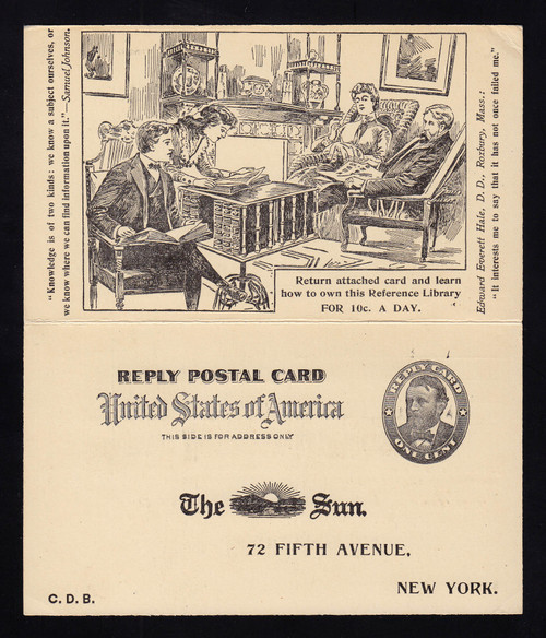 UY3 1c Grant Message/Reply Card USED, The SUN Encyclopedia Adv