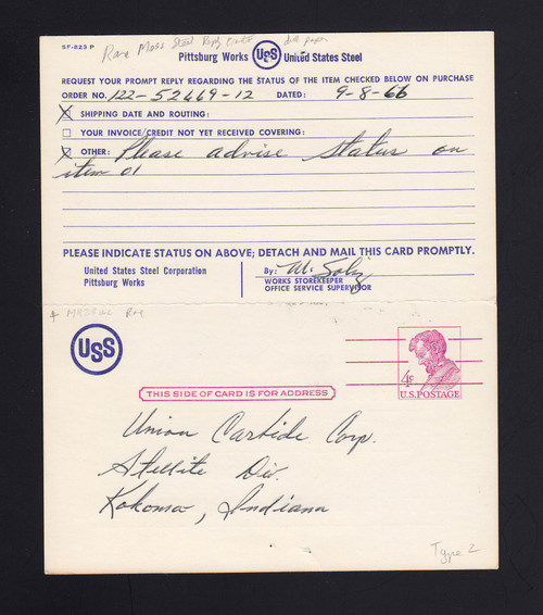 UY18 UPSS# MR28Ac 4c Lincoln USED, Type 1/Type 2