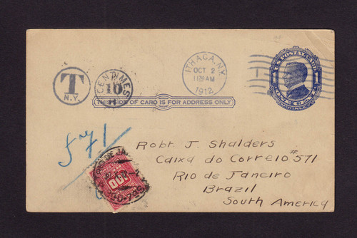 UX22 UPSS# S30 1c to Brazil, w/Brazil Postage Due