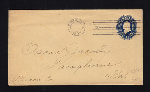 U302 1c Dark Blue Used 1895 with Circular