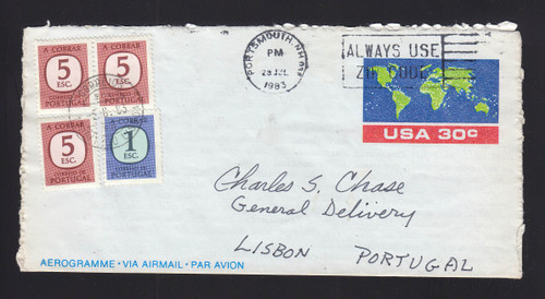 UC56 30c Aerogramme to Portugal, Postage Dues