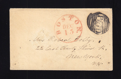 U9 UPSS # 14 3c Red on White, die 5, Used Entire, ALBINO