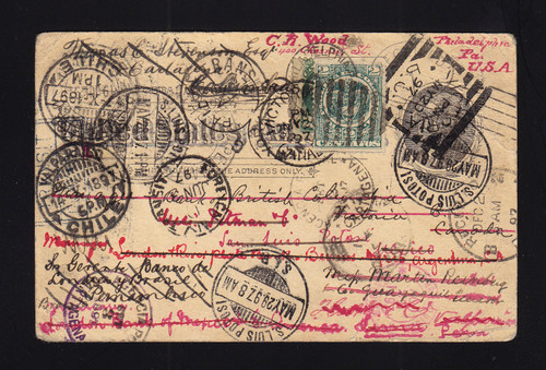 UX12 UPSS# S14 1c Well Traveled Card, Canada & Mexico Stamps