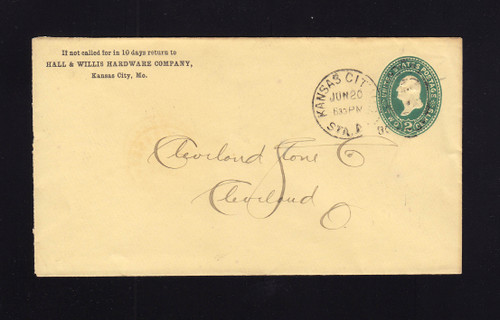 U319 UPSS# 1044-7 2c Green on Amber, die 3, Used Entire