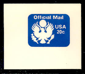 UO73 20c Great Seal, Blue, Mint Full Corner