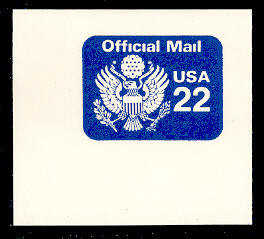 UO75 22c Great Seal, Blue, Mint Full Corner