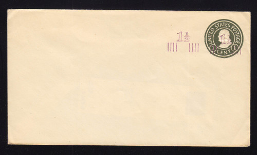 U521 UPSS# 3225-25 1 1/2c on 1c Green on White, die 3, Mint Entire, Add'l Surcharge left
