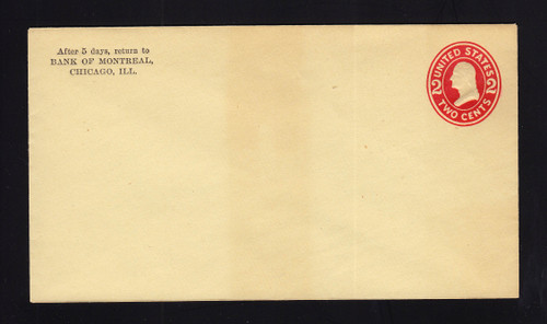 U412e UPSS# 1836-18 2c Carmine on Amber, die 6, Mint Entire, Band Toning