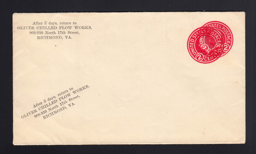 U429 UPSS# 2265 2c Carmine Entire, Double Impression & Double Envelope, UNUSUAL