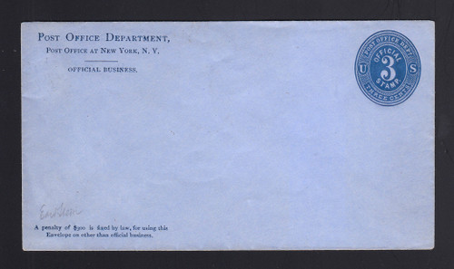 UO11 UPSS # PD48 3c Blue on Blue, Mint Entire, RARE, PF Certificate