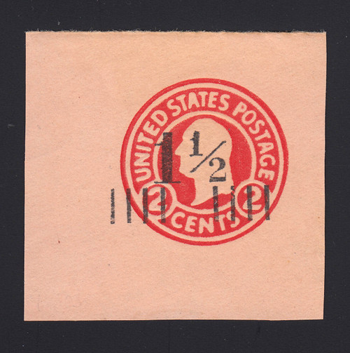 U503 1 1/2c on 2c Carmine on Oriental Buff, die 5, Mint Cut Square, 48 x 46