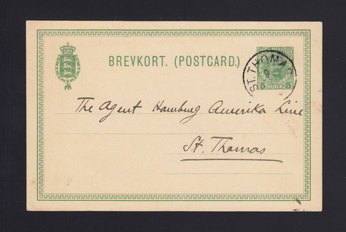 Danish W.I.: UX13 UPSS# S20 5c Green USED Postal Card