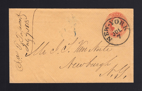 U2 UPSS# 3A EARLIEST REPORTED POSTMARK of July 7, 1853