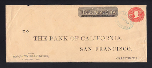 U70 UPSS # 138 18c Red on Buff, USED Entire, Wells Fargo Nevada to NY