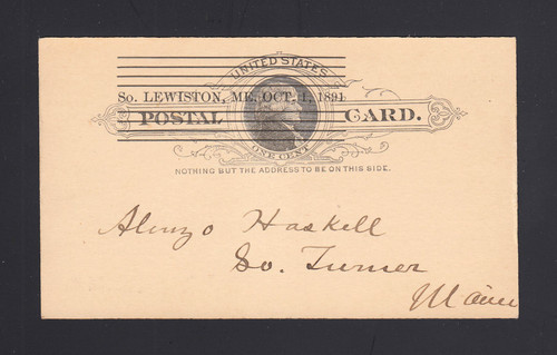 UX9 UPSS# S8 1c So. Lewiston, ME Oct 1, 1891 PRECANCEL # ME-Sol6