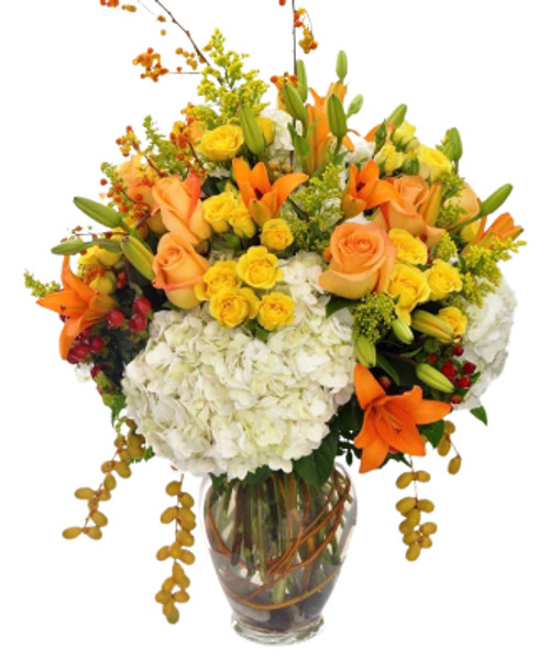 Large luxurious arrangement in fall colors dripping with style! Large luxurious arrangement in fall colors dripping with style!