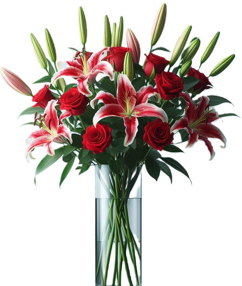 Grand Expressions - Red roses & stargazer lilies