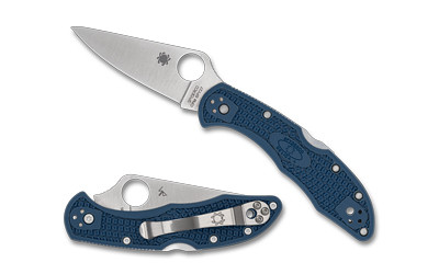 Spyderco Delica 4 Flat Ground Folding Knife Combo Edge Cobalt Blue