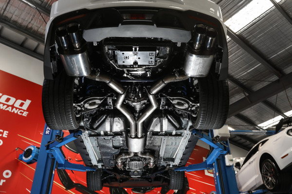 2018-2023 MUSTANG GT 5.0L CAT BACK 3" EXHAUST SYSTEM - BLACK CHROME TIPS