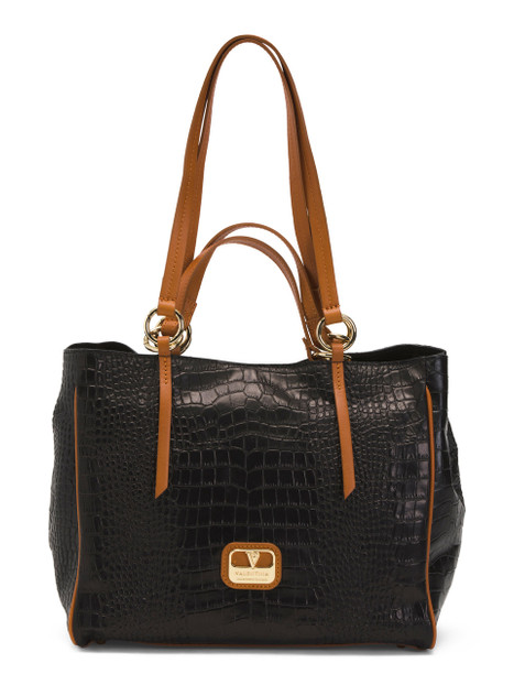 Made In Italy Leather Tote With Vachetta Trim