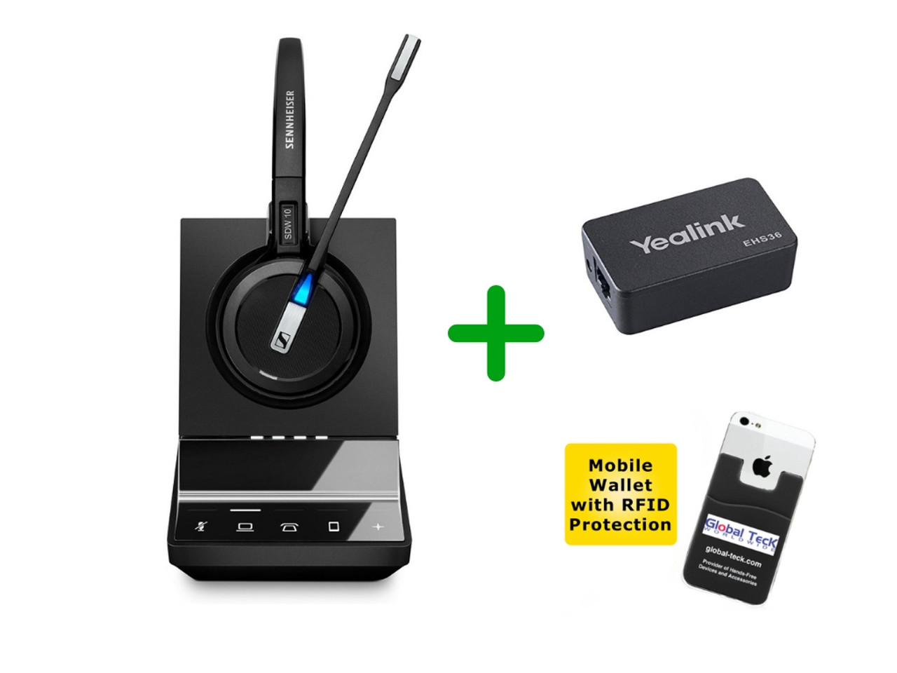 Yealink Compatible Sennheiser Cordless SDW 5016 Headset Bundle - For Yealink Deskphones, Phones, PC/MAC with Yealink EHS Adapter | Compatible Yealink IP Phones: T48G, T46G, T42G, T41P, T28P, - Global Teck