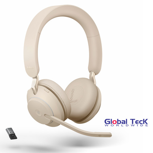 Jabra Evolve2 65 Stereo Wireless Headset (Beige) | UC Version | Includes USB Bluetooth Dongle | Compatible with Softphones, Smartphones, Tablets, PC/MAC | 26599-989-998