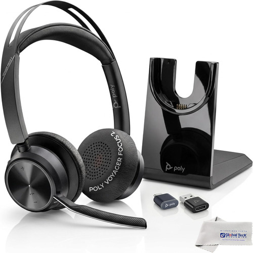 Poly Plantronics Voyager Focus 2 UC Bluetooth Stereo Headset with Charging Stand, USB-C/A Adapters, Connects to Teams, Zoom and All Leading UC Platforms, Pairs to Both Laptop and Cellphone, GTW Cloth