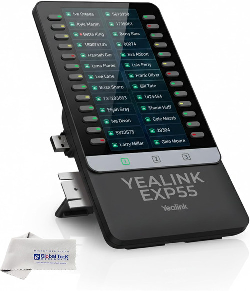 Yealink EXP55 Color Expansion Module for Yealink T73U, T74U, T77U, T85W & T87W IP Phones, Color LCD Sidecar, Programmable Buttons, Pages, Call Pickup/Transfer, for Receptionists, Global Teck Cloth