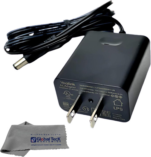 Yealink Phone Power Adapter PS5V2000US - for Yealink Telephones T46, T48S, T58A, T58-CAM, T54W, T57W, Teams Phones - MP52, MP54, MP56, T85W, T87W, Global Teck Microfiber Cloth