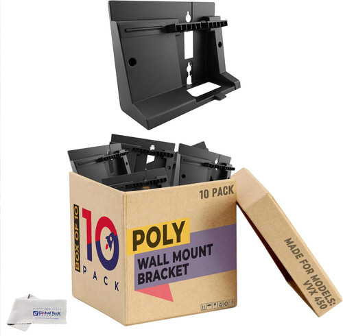 Poly Wall Mount Bracket (10pk) for Polycom VVX 450 Telephones only, 89D25AA, Engineered for A Secure Fit, Ideal for a Clutter-Free Workstation, Enhances Accessibility, Bundle w/Global Teck Cloth