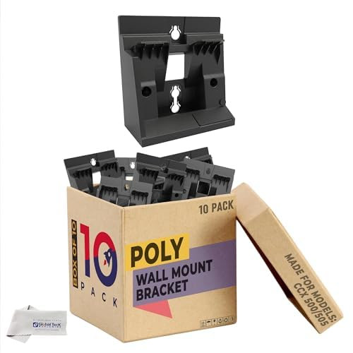Poly CCX 500/505 Wall Mount Bracket 10 Pack for Desk Phones Only, Secure Precision Fit for Cleaner Workstations and Common Areas, Easy Access, Part 89D06AA, 2200-49713-001, Includes Global Teck Cloth