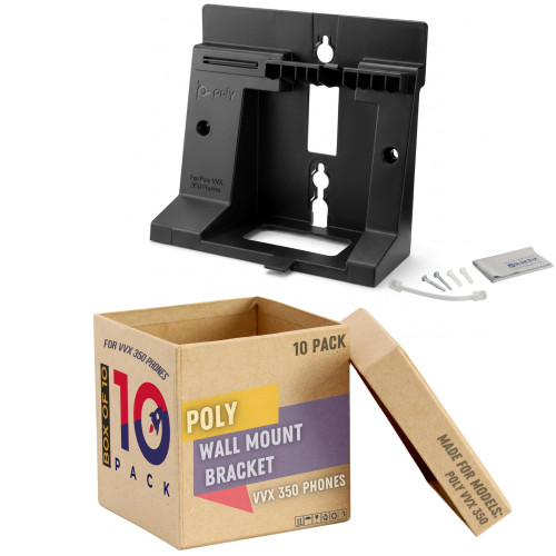 Poly VVX 350 Wall Mount Brackets 10 Pack for Desk Phones Only, Secure Precision Fit for Cleaner Workstations and Common Areas, Easy Access, Part 89D23AA, 2200-48833-004, Includes Global Teck Cloth