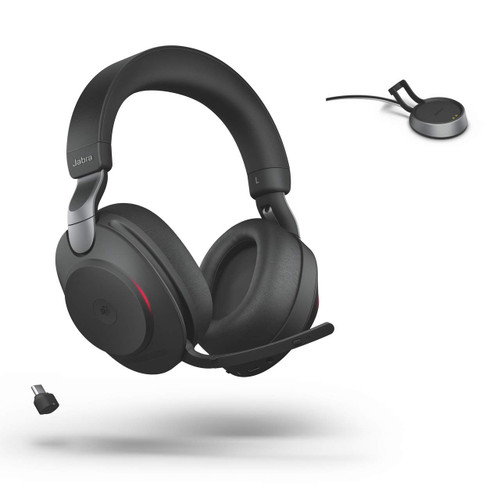 Jabra Evolve2 85 Wireless Headset USB-C Stereo UC Charging Headphone Stand, Bluetooth Dongle, Compatible with Zoom, Webex, Skype, Smartphones, Tablets, PC/MAC, 28599-989-889 Global Teck Support Bundle